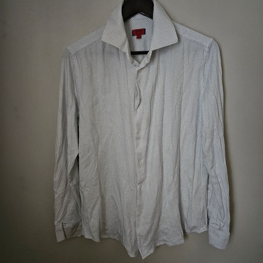 ZNT18 Button Down Shirt White Blue Polka Dot Print Neutral 16.5 34/35 - Picture 1 of 10